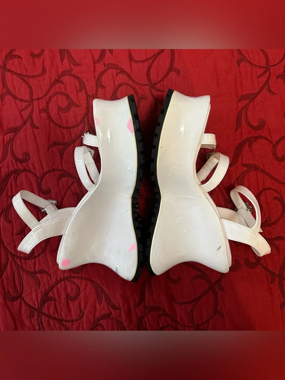 Dolls Kill White Platform Wedge Sandals with Silver Buckles